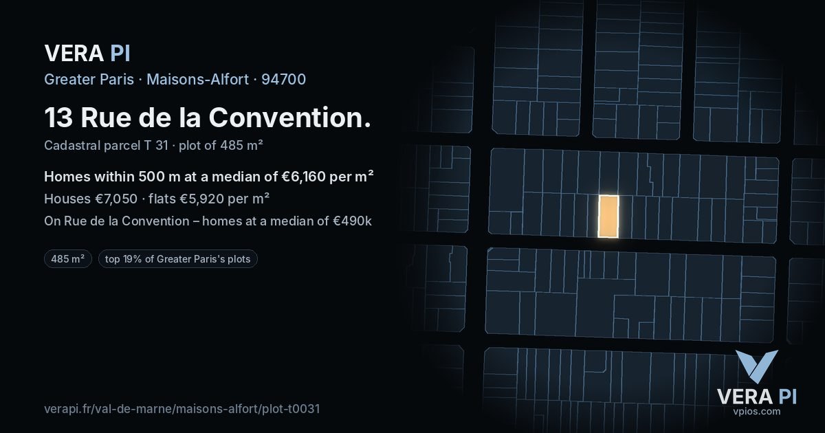 13 Rue de la Convention, Maisons-Alfort at night – the plot lit, the parcels around coloured by the prices near them