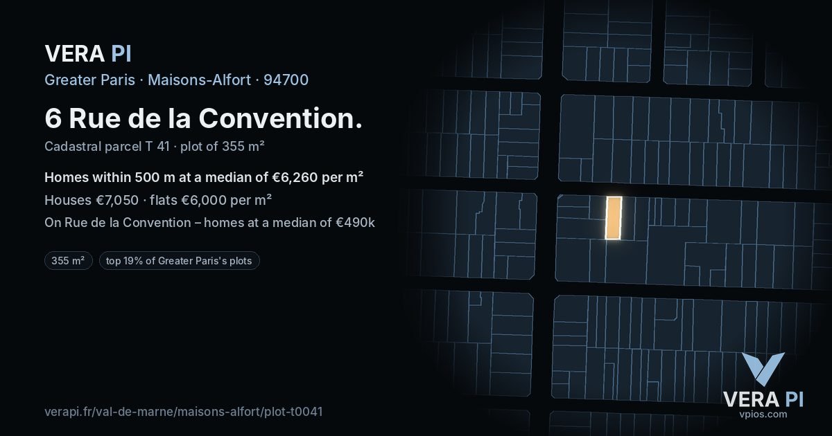 6 Rue de la Convention, Maisons-Alfort at night – the plot lit, the parcels around coloured by the prices near them