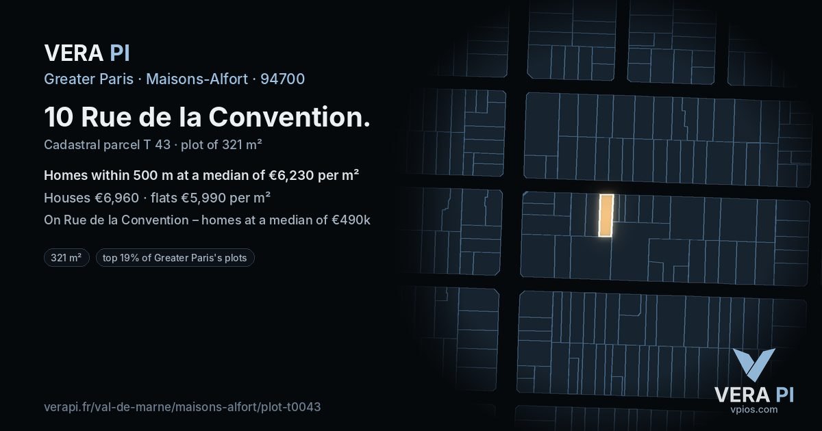 10 Rue de la Convention, Maisons-Alfort at night – the plot lit, the parcels around coloured by the prices near them