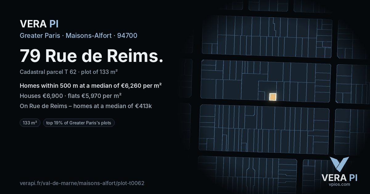 79 Rue de Reims, Maisons-Alfort at night – the plot lit, the parcels around coloured by the prices near them