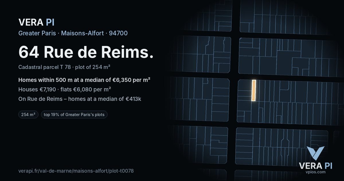 64 Rue de Reims, Maisons-Alfort at night – the plot lit, the parcels around coloured by the prices near them