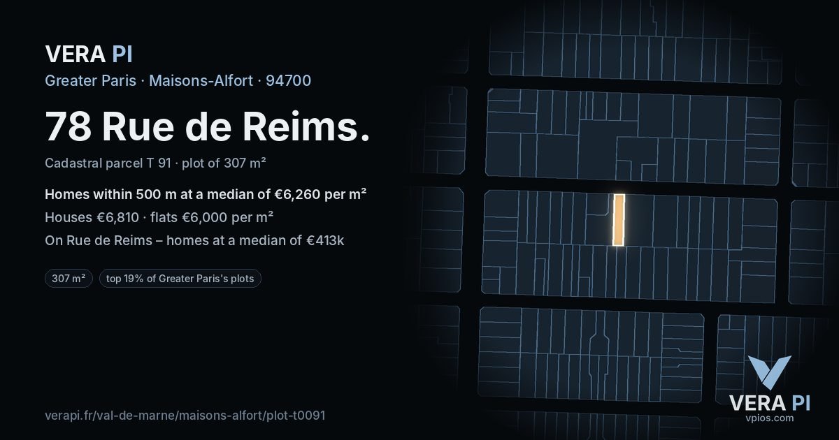 78 Rue de Reims, Maisons-Alfort at night – the plot lit, the parcels around coloured by the prices near them