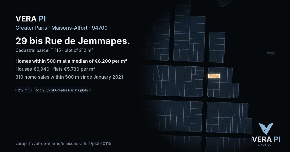 29 bis Rue de Jemmapes, Maisons-Alfort at night – the plot lit, the parcels around coloured by the prices near them