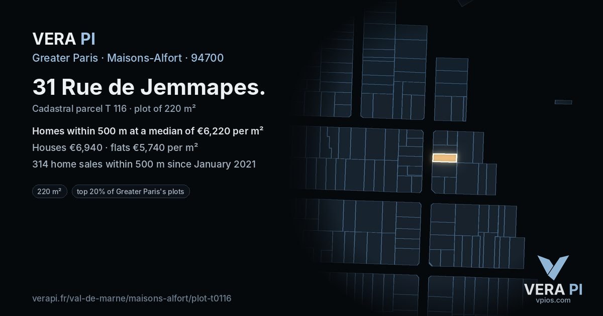 31 Rue de Jemmapes, Maisons-Alfort at night – the plot lit, the parcels around coloured by the prices near them
