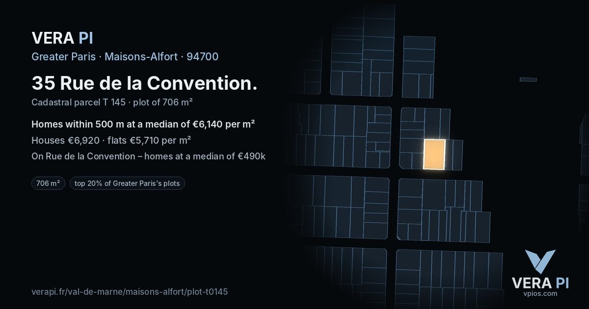 35 Rue de la Convention, Maisons-Alfort at night – the plot lit, the parcels around coloured by the prices near them