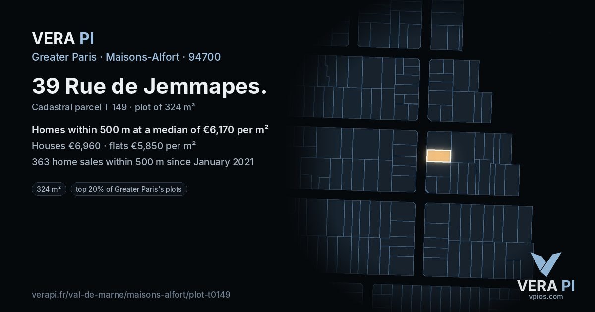 39 Rue de Jemmapes, Maisons-Alfort at night – the plot lit, the parcels around coloured by the prices near them
