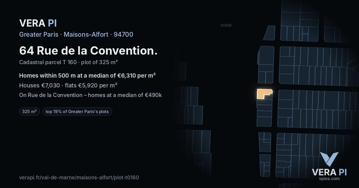 64 Rue de la Convention, Maisons-Alfort at night – the plot lit, the parcels around coloured by the prices near them