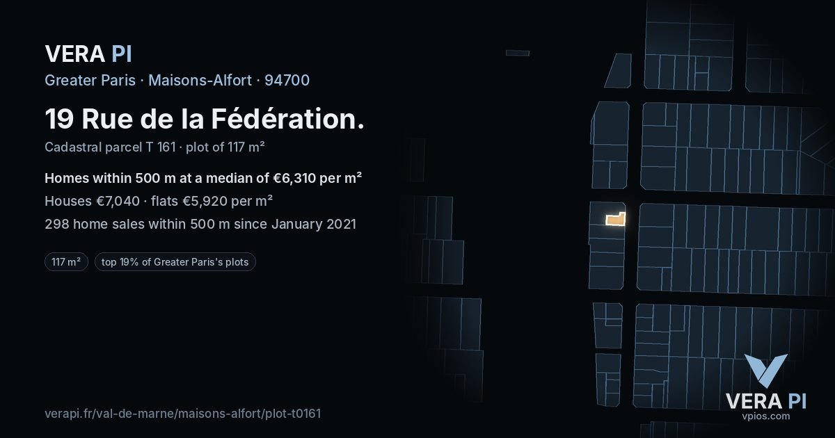 19 Rue de la Fédération, Maisons-Alfort at night – the plot lit, the parcels around coloured by the prices near them