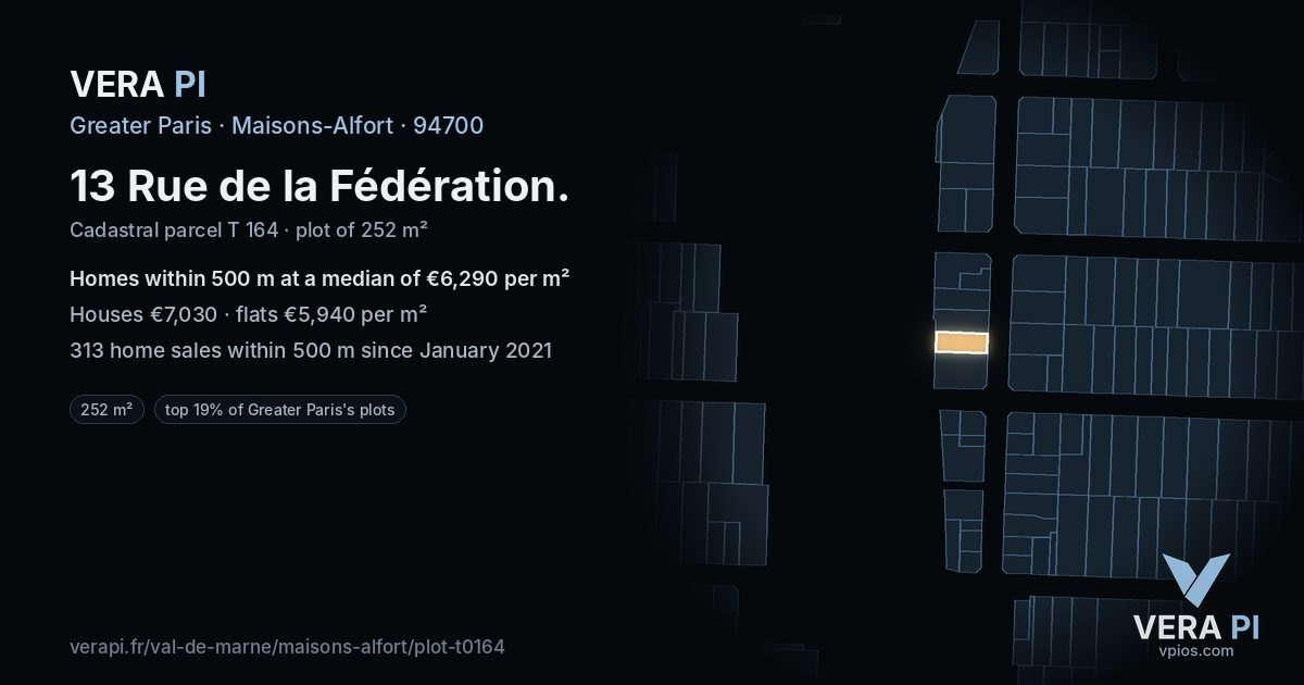 13 Rue de la Fédération, Maisons-Alfort at night – the plot lit, the parcels around coloured by the prices near them