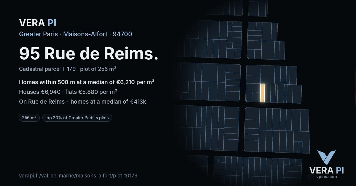 95 Rue de Reims, Maisons-Alfort at night – the plot lit, the parcels around coloured by the prices near them