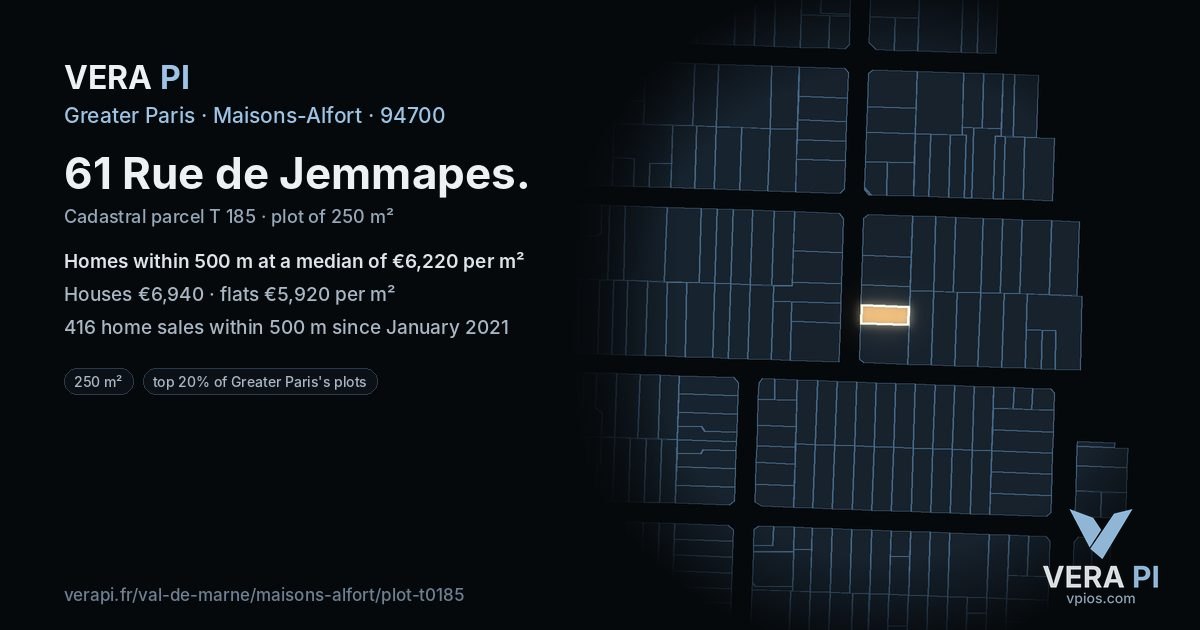 61 Rue de Jemmapes, Maisons-Alfort at night – the plot lit, the parcels around coloured by the prices near them