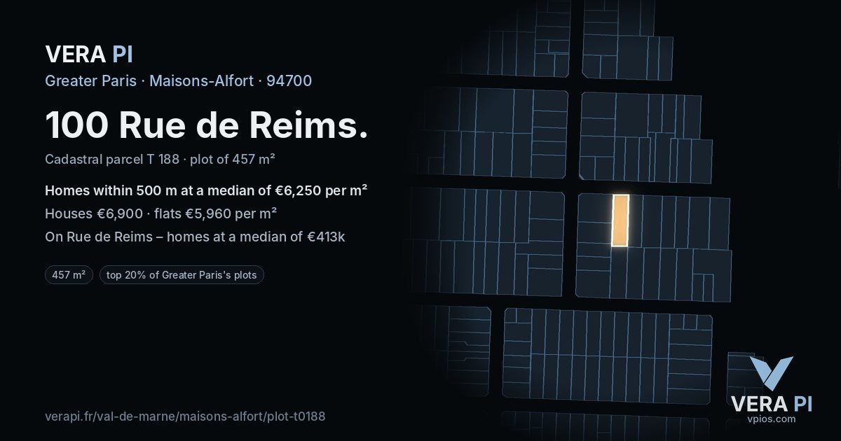 100 Rue de Reims, Maisons-Alfort at night – the plot lit, the parcels around coloured by the prices near them