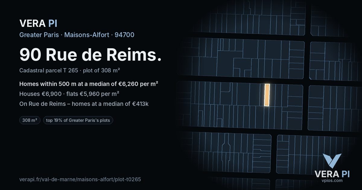 90 Rue de Reims, Maisons-Alfort at night – the plot lit, the parcels around coloured by the prices near them