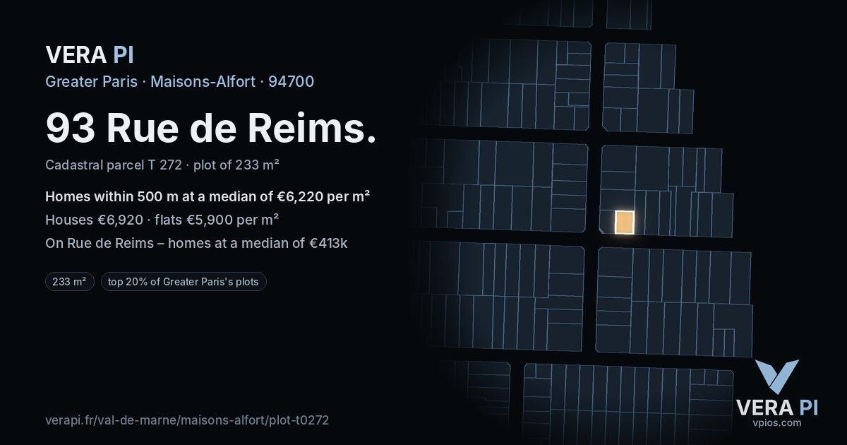93 Rue de Reims, Maisons-Alfort at night – the plot lit, the parcels around coloured by the prices near them