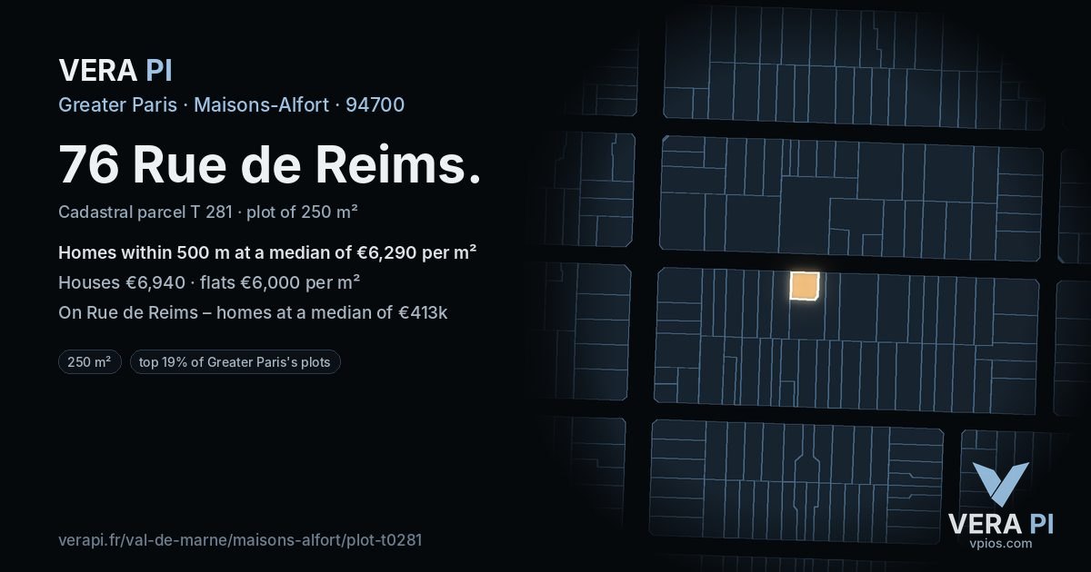 76 Rue de Reims, Maisons-Alfort at night – the plot lit, the parcels around coloured by the prices near them