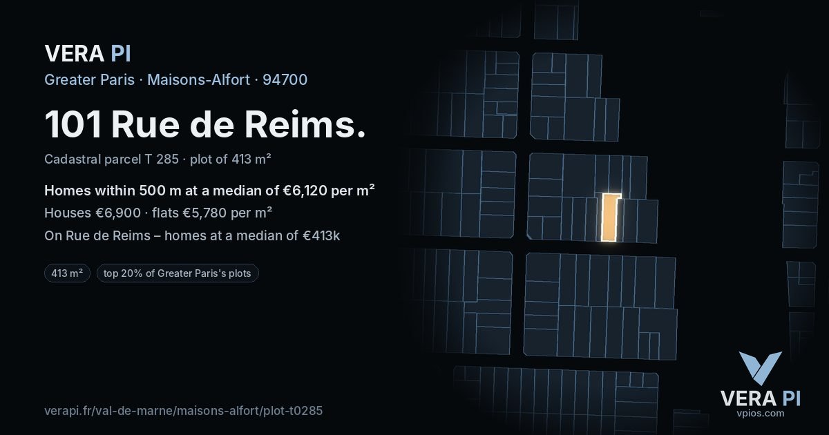 101 Rue de Reims, Maisons-Alfort at night – the plot lit, the parcels around coloured by the prices near them