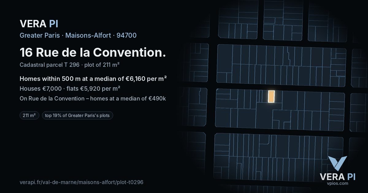 16 Rue de la Convention, Maisons-Alfort at night – the plot lit, the parcels around coloured by the prices near them