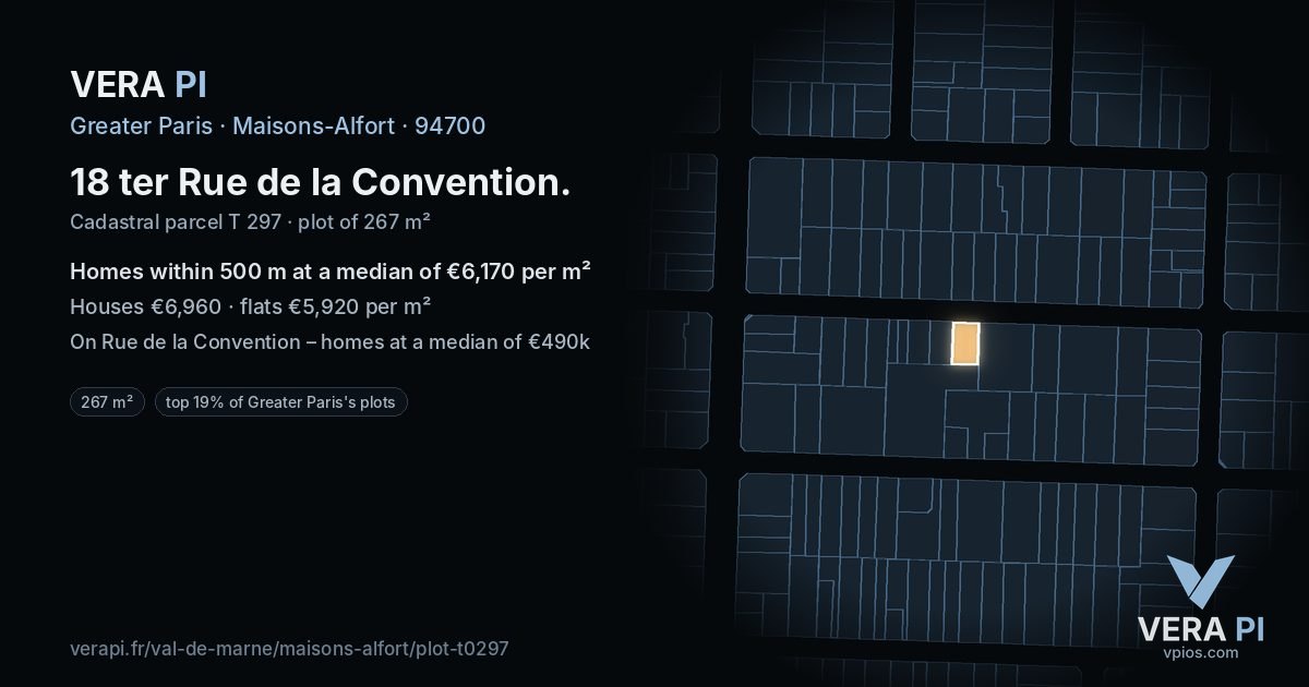 18 ter Rue de la Convention, Maisons-Alfort at night – the plot lit, the parcels around coloured by the prices near them