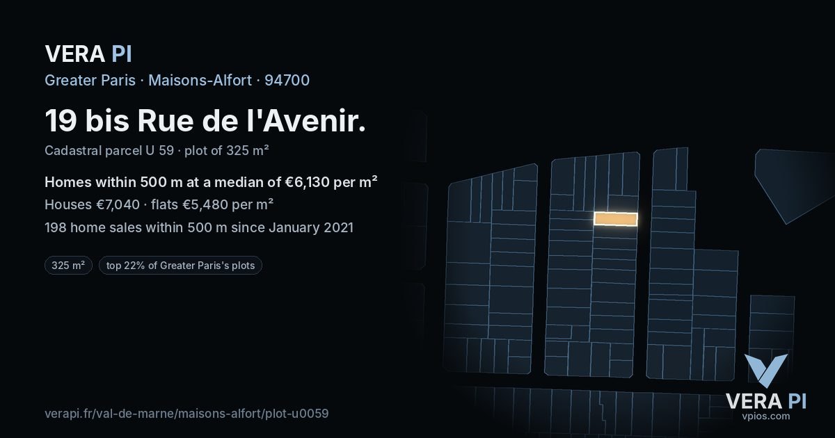 19 bis Rue de l'Avenir, Maisons-Alfort at night – the plot lit, the parcels around coloured by the prices near them