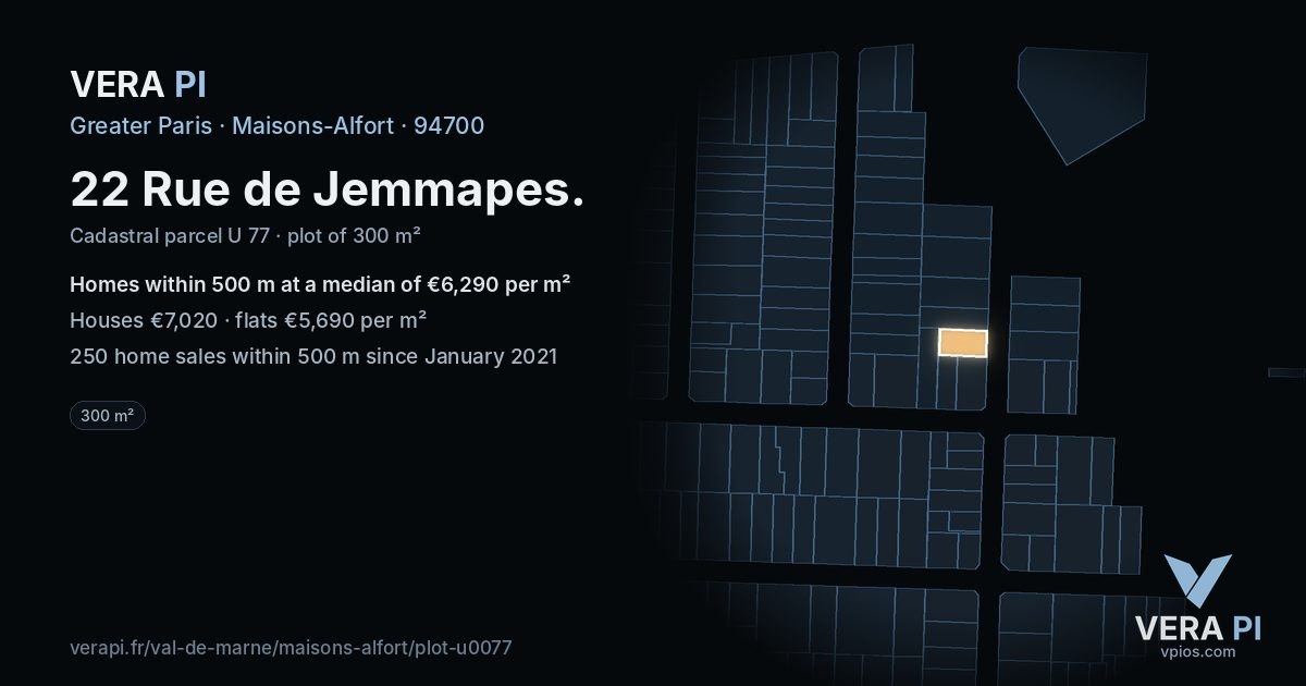 22 Rue de Jemmapes, Maisons-Alfort at night – the plot lit, the parcels around coloured by the prices near them