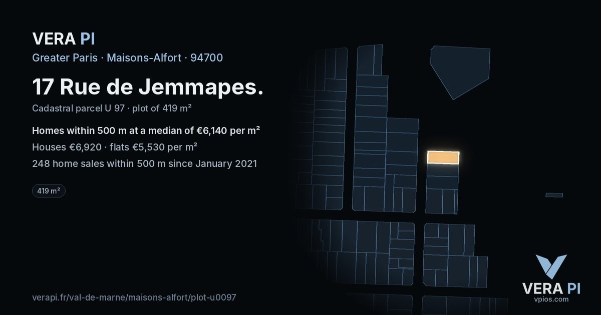 17 Rue de Jemmapes, Maisons-Alfort at night – the plot lit, the parcels around coloured by the prices near them