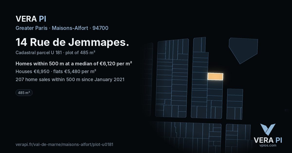 14 Rue de Jemmapes, Maisons-Alfort at night – the plot lit, the parcels around coloured by the prices near them