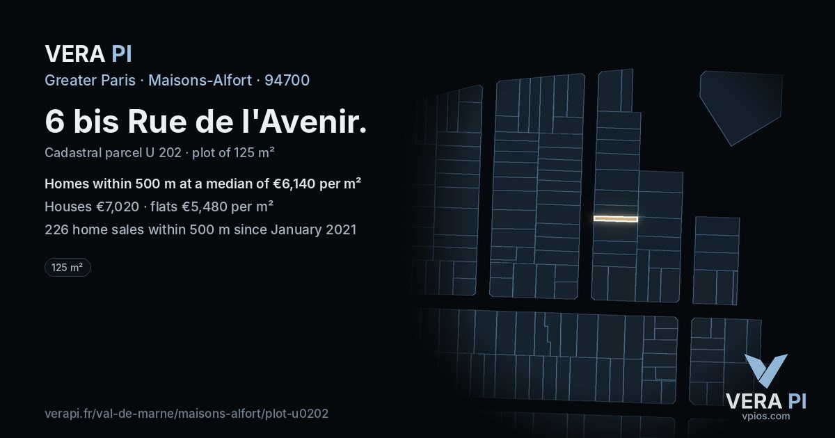 6 bis Rue de l'Avenir, Maisons-Alfort at night – the plot lit, the parcels around coloured by the prices near them
