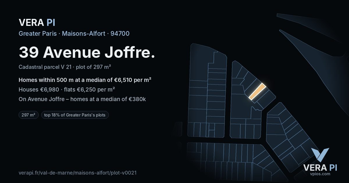39 Avenue Joffre, Maisons-Alfort at night – the plot lit, the parcels around coloured by the prices near them