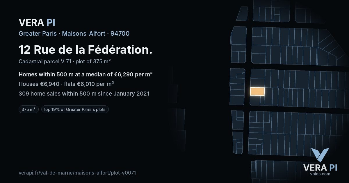 12 Rue de la Fédération, Maisons-Alfort at night – the plot lit, the parcels around coloured by the prices near them