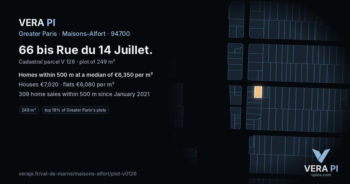 66 bis Rue du 14 Juillet, Maisons-Alfort at night – the plot lit, the parcels around coloured by the prices near them