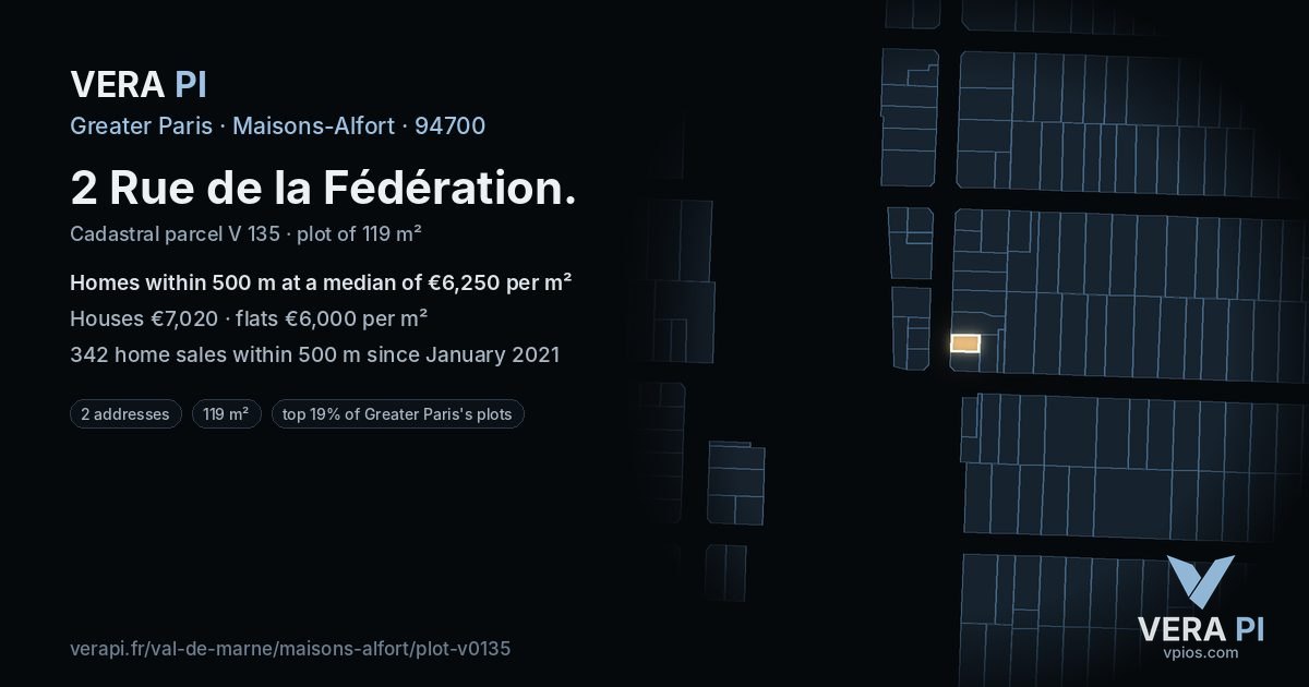 2 Rue de la Fédération, Maisons-Alfort at night – the plot lit, the parcels around coloured by the prices near them