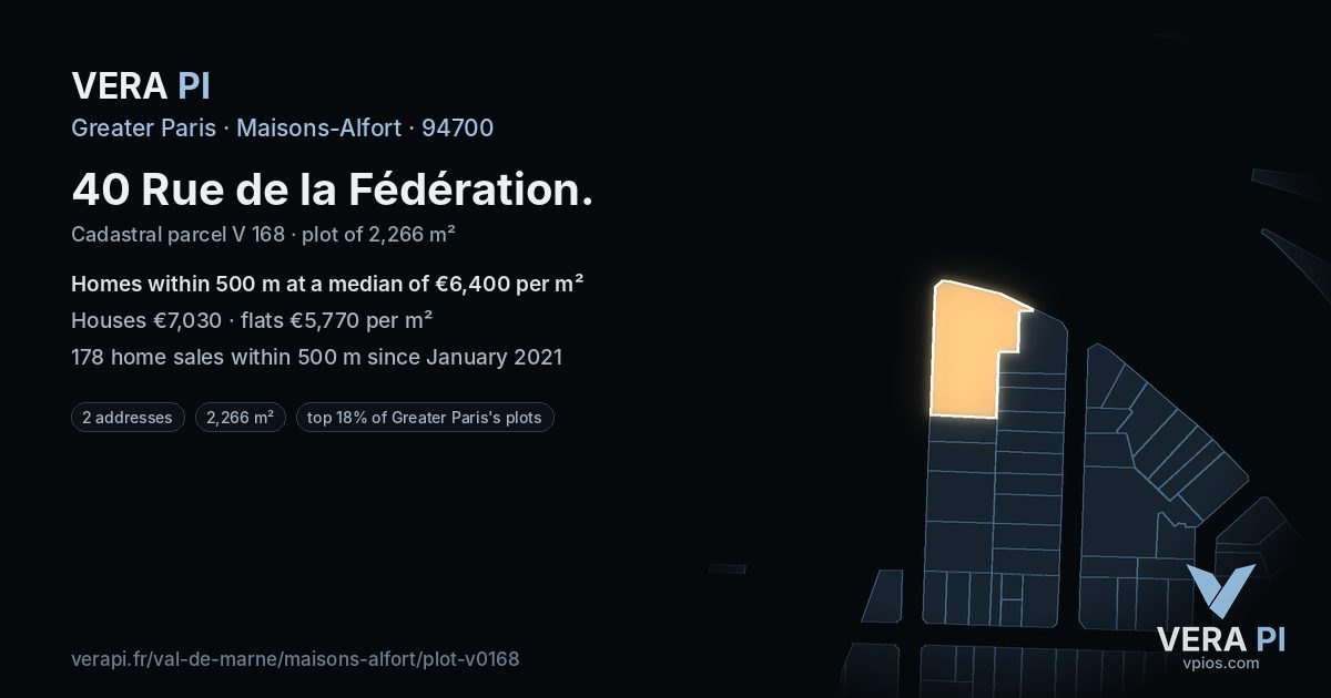 40 Rue de la Fédération, Maisons-Alfort at night – the plot lit, the parcels around coloured by the prices near them