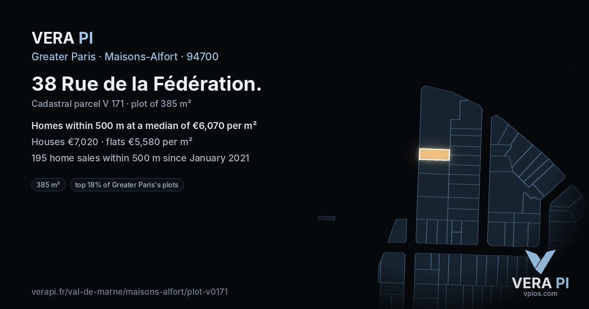 38 Rue de la Fédération, Maisons-Alfort at night – the plot lit, the parcels around coloured by the prices near them