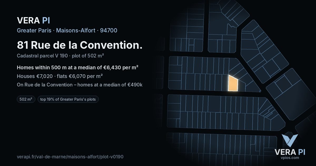81 Rue de la Convention, Maisons-Alfort at night – the plot lit, the parcels around coloured by the prices near them