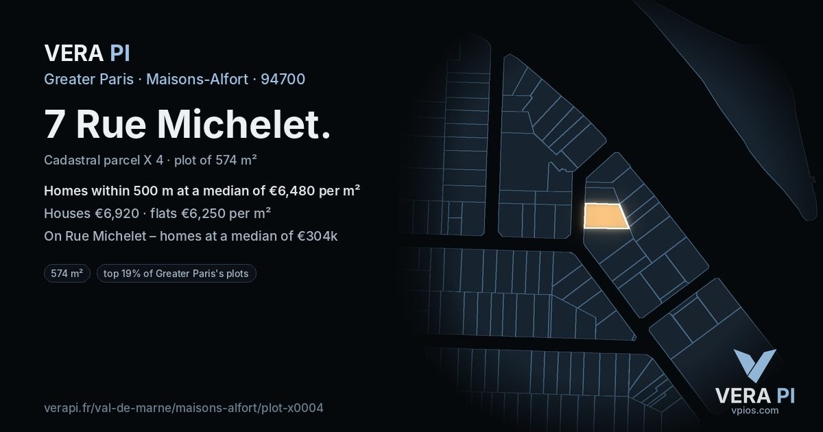 7 Rue Michelet, Maisons-Alfort at night – the plot lit, the parcels around coloured by the prices near them