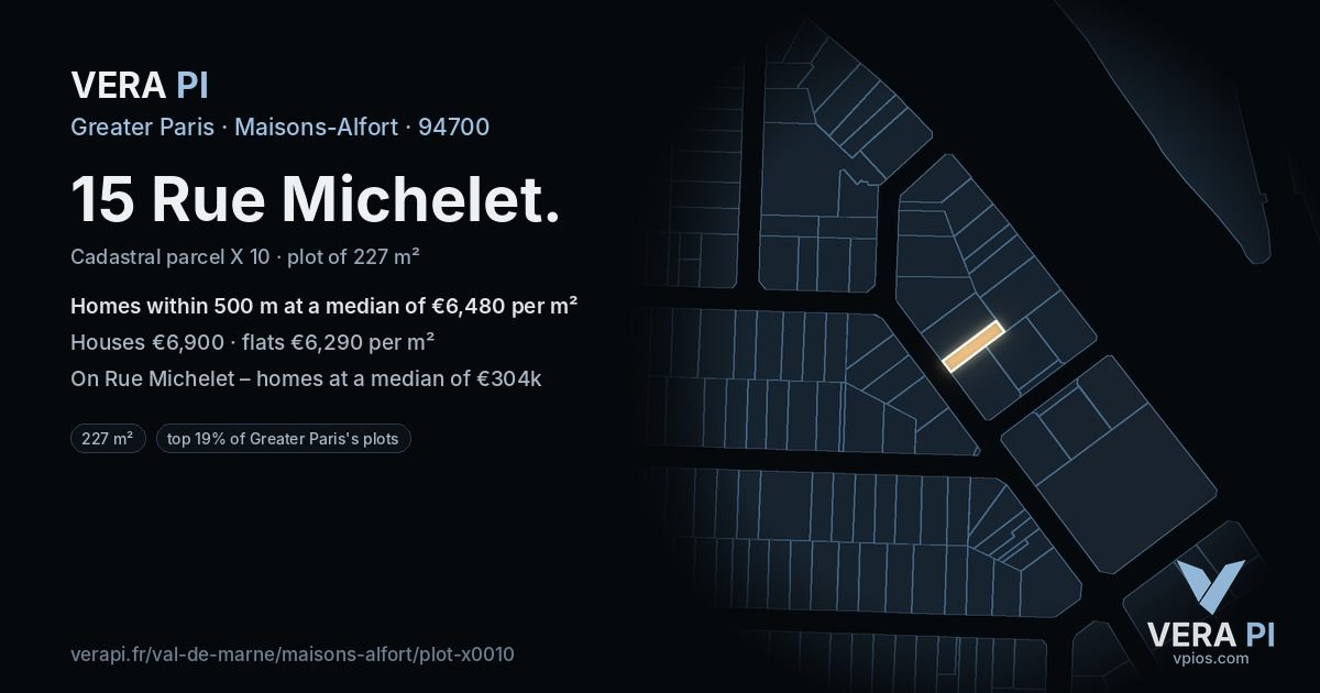 15 Rue Michelet, Maisons-Alfort at night – the plot lit, the parcels around coloured by the prices near them