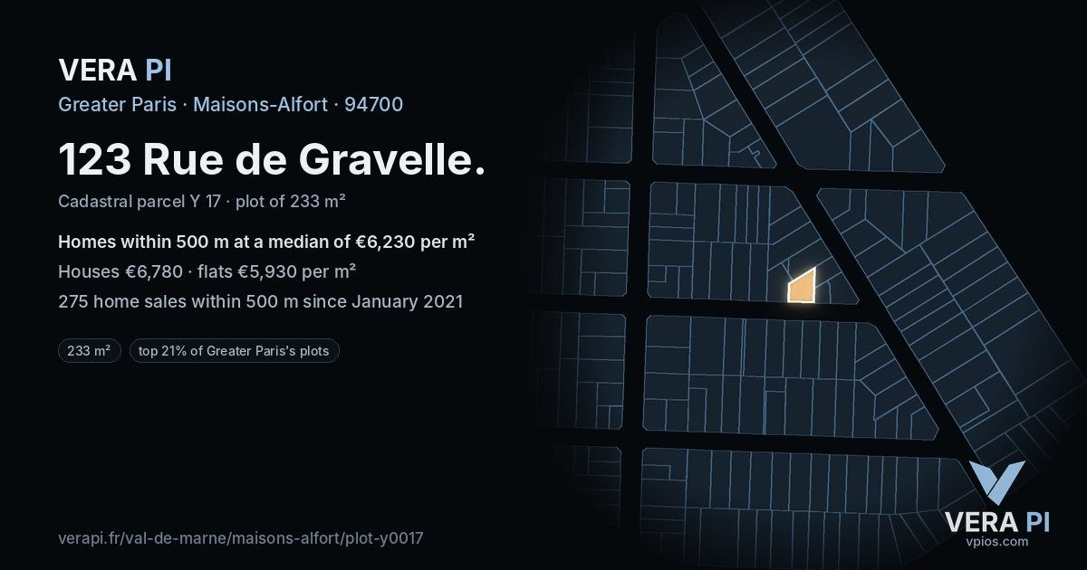 123 Rue de Gravelle, Maisons-Alfort at night – the plot lit, the parcels around coloured by the prices near them