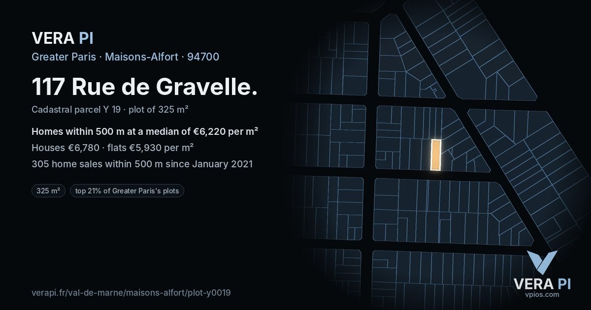 117 Rue de Gravelle, Maisons-Alfort at night – the plot lit, the parcels around coloured by the prices near them