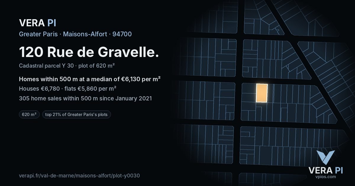 120 Rue de Gravelle, Maisons-Alfort at night – the plot lit, the parcels around coloured by the prices near them