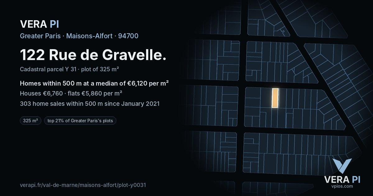 122 Rue de Gravelle, Maisons-Alfort at night – the plot lit, the parcels around coloured by the prices near them