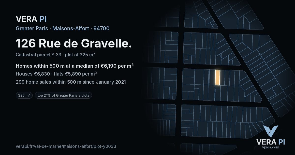 126 Rue de Gravelle, Maisons-Alfort at night – the plot lit, the parcels around coloured by the prices near them