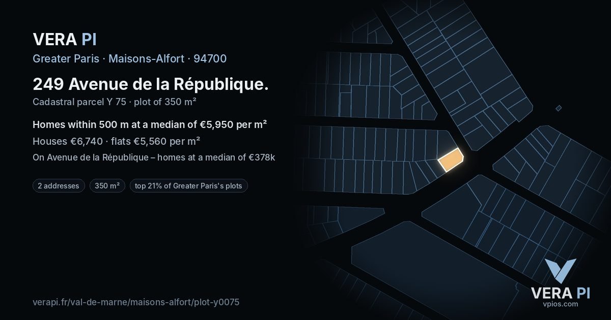 249 Avenue de la République, Maisons-Alfort at night – the plot lit, the parcels around coloured by the prices near them