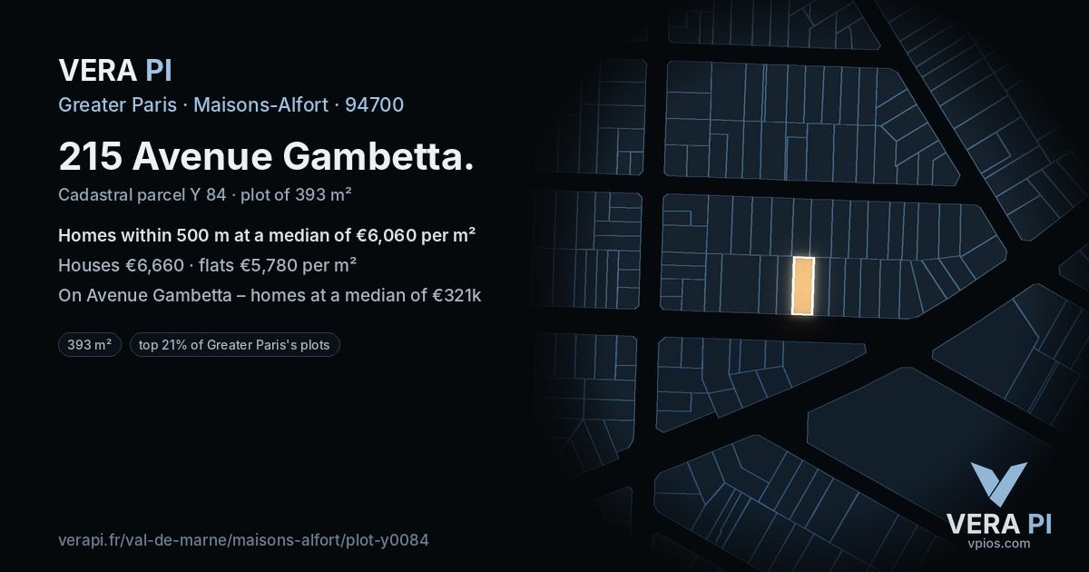 215 Avenue Gambetta, Maisons-Alfort at night – the plot lit, the parcels around coloured by the prices near them