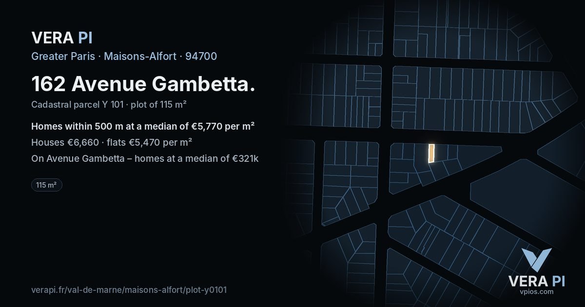 162 Avenue Gambetta, Maisons-Alfort at night – the plot lit, the parcels around coloured by the prices near them