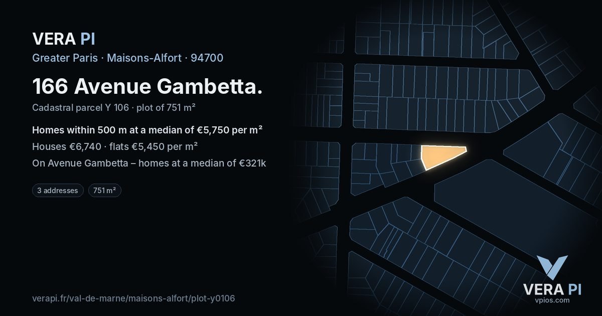 166 Avenue Gambetta, Maisons-Alfort at night – the plot lit, the parcels around coloured by the prices near them