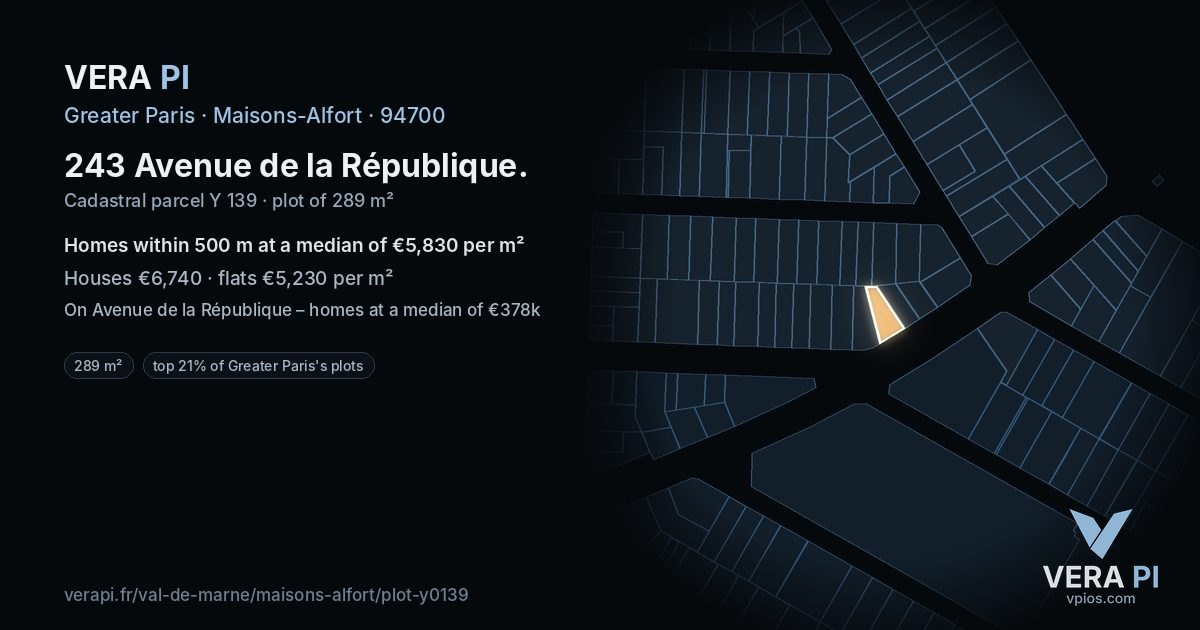 243 Avenue de la République, Maisons-Alfort at night – the plot lit, the parcels around coloured by the prices near them