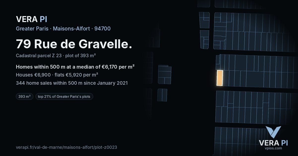 79 Rue de Gravelle, Maisons-Alfort at night – the plot lit, the parcels around coloured by the prices near them