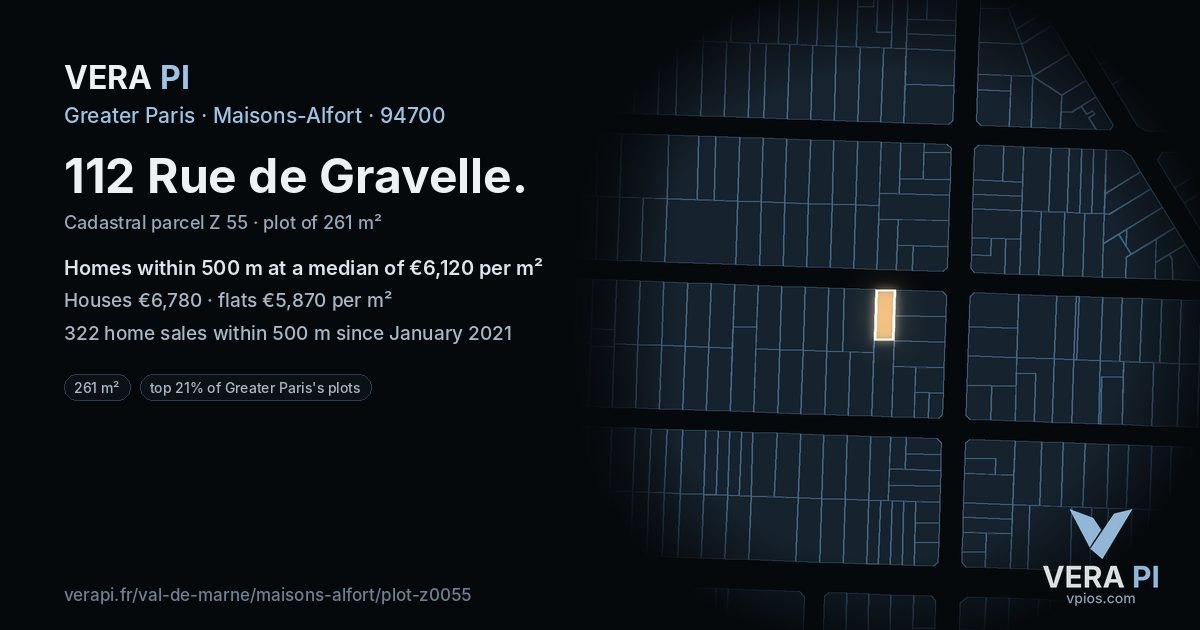 112 Rue de Gravelle, Maisons-Alfort at night – the plot lit, the parcels around coloured by the prices near them