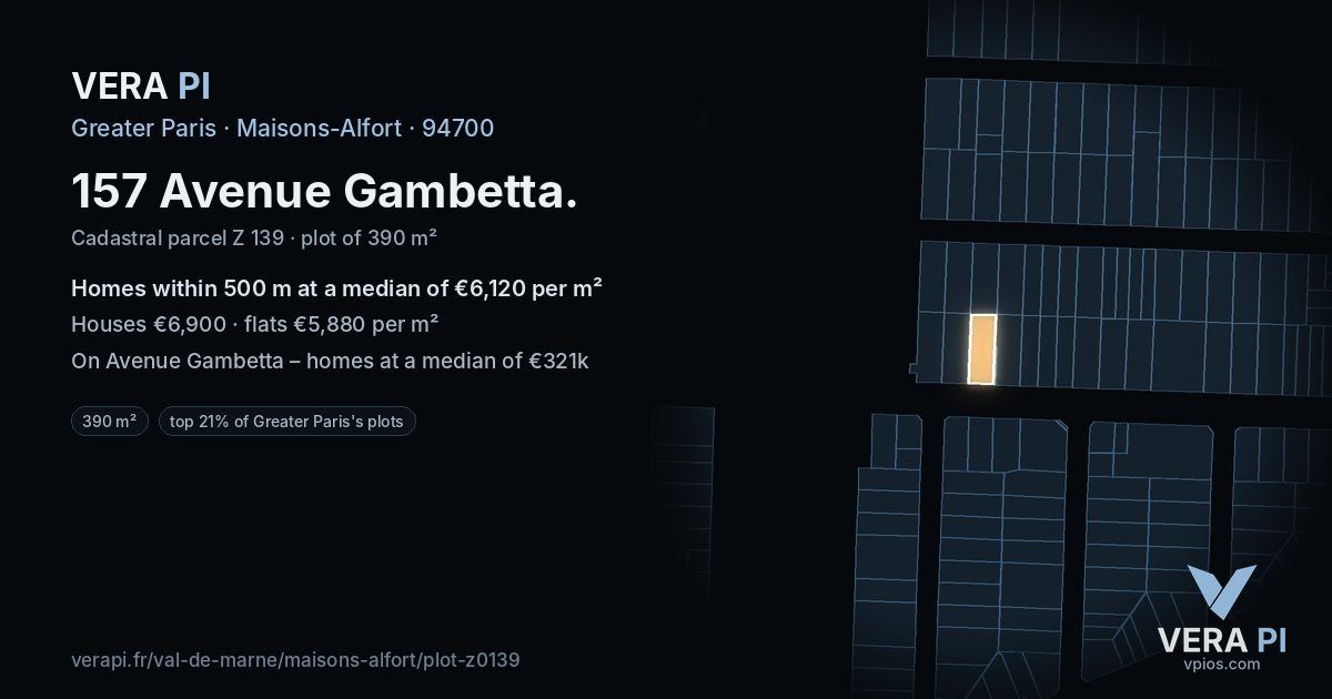 157 Avenue Gambetta, Maisons-Alfort at night – the plot lit, the parcels around coloured by the prices near them