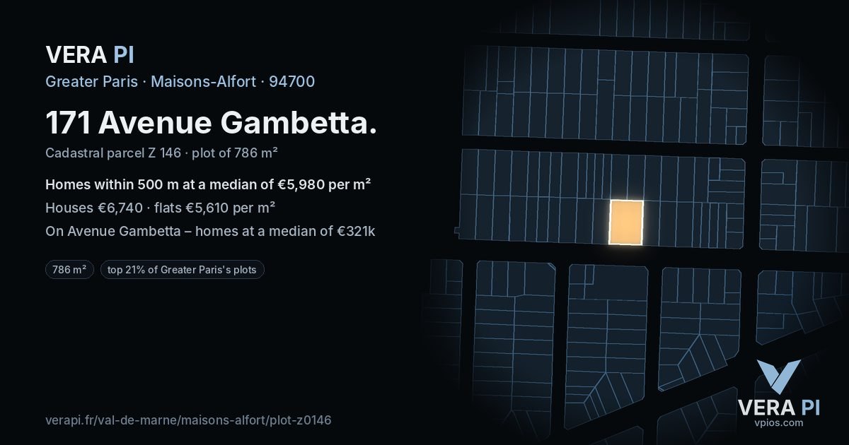 171 Avenue Gambetta, Maisons-Alfort at night – the plot lit, the parcels around coloured by the prices near them